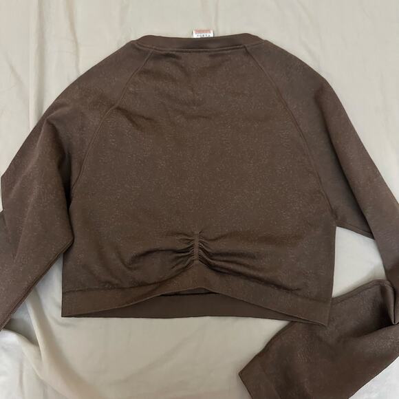 Gymshark Adapt Fleck Seamless Long Sleeve Crop Top‎ Size XXL Brown - Picture 4 of 6